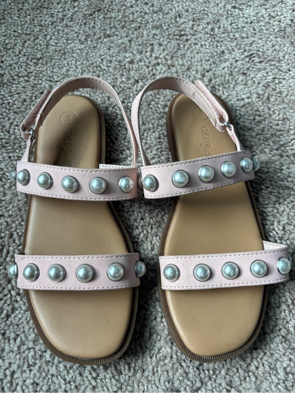 Girls Pink Pearl-Accent Pink Strap Sandals - Cat & Jack size 1